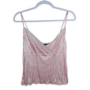 EXPRESS Vtg Pink Satin Lace Trim Babydoll Cami M Y2K Coquette Girl Fairy Slinky
